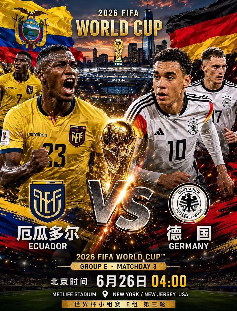 周四055：世界杯厄瓜多尔VS德国2026.06.2604：00