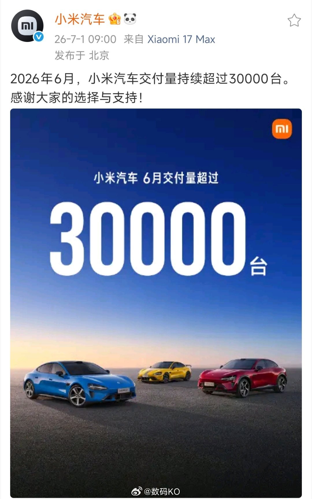 小米汽车6月份交付了出来了，超3万+，依旧是第一个发出来的，下半年可以期待下，寻