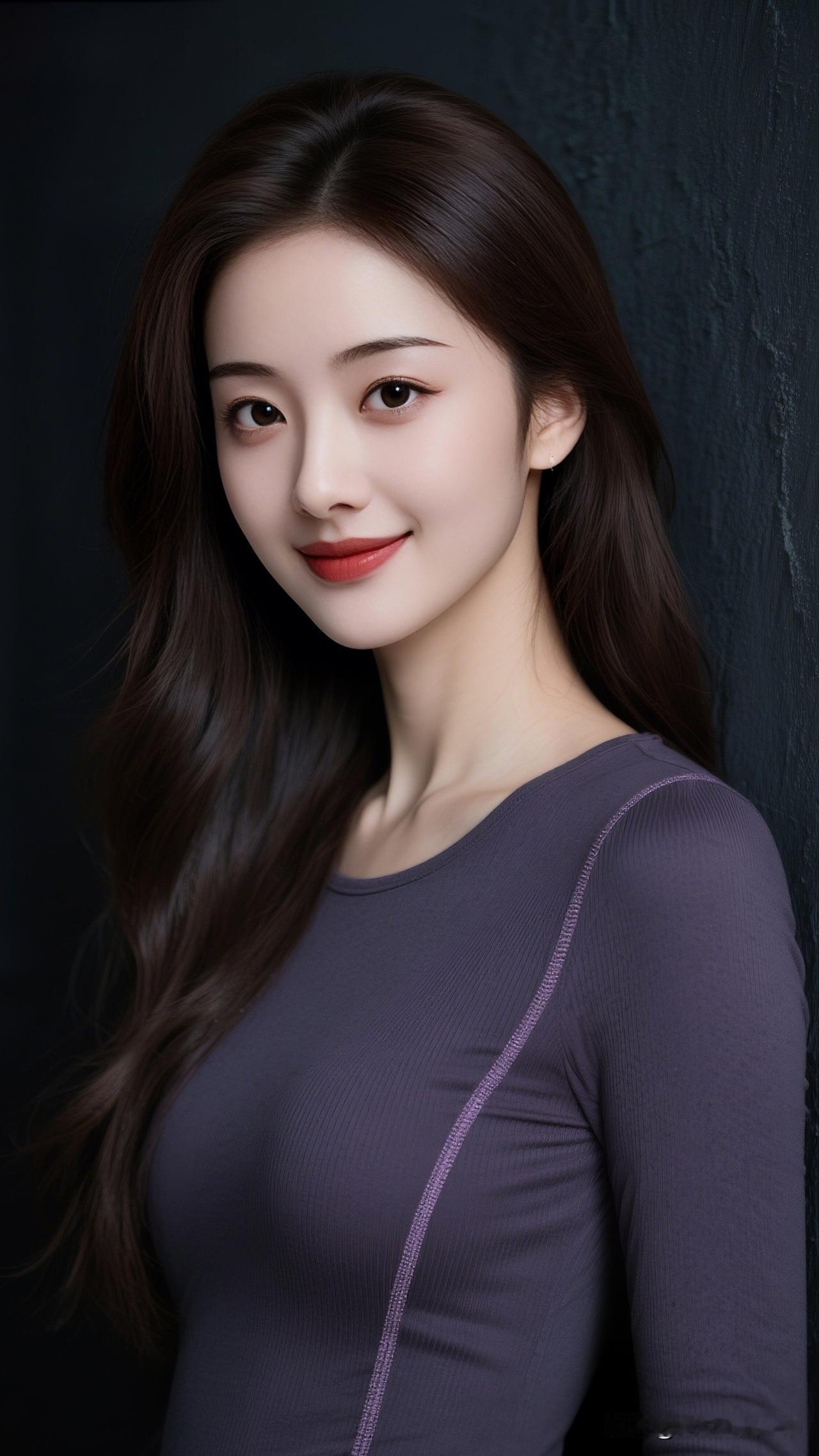 红妆美人笑，紫衣映芳华。什么样的人才是美人温柔甜美的女孩，紫色上衣搭配自然妆容