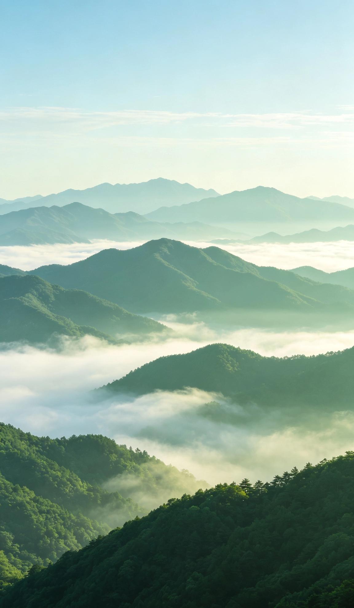 远眺风景壁纸极目远眺，远山含黛，云海轻扬，蓝天与青山相映成画。风拂过耳畔，