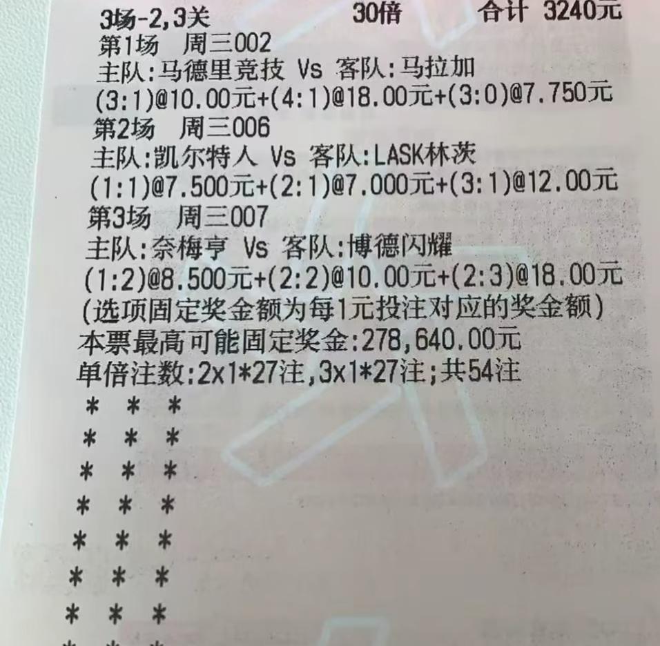 这张彩票最大的问题就是：没有大局观。买彩票思路一定要清晰，昨晚三场欧冠，都是平