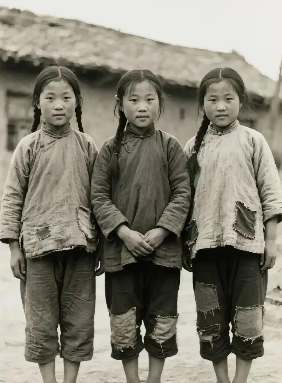 小时候生活在农村，很多女孩子就是这个样子。衣服虽然褴褛，但又黑又长的辫子是当时