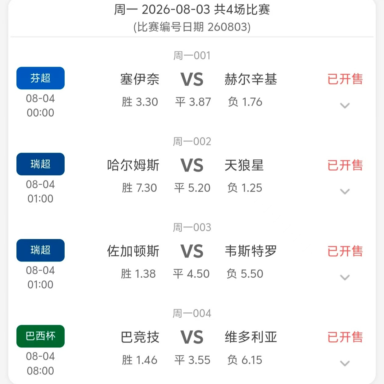 竞彩足球芬超瑞超巴西杯今日四场塞伊奈vs赫尔辛基塞伊奈虽然坐镇主场，但赫尔辛基