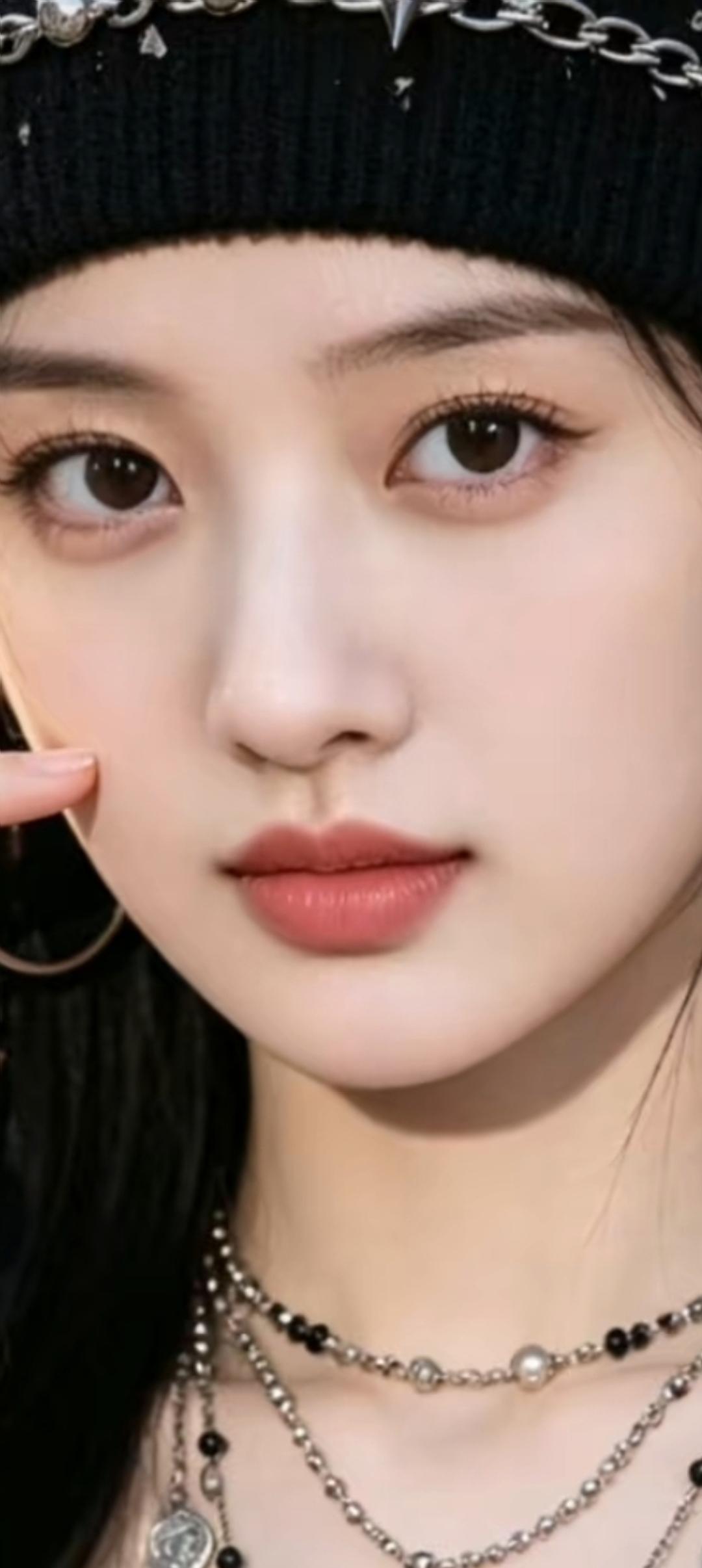 甜美少女风，黑发红唇，时尚项链，气质满分！💖✨