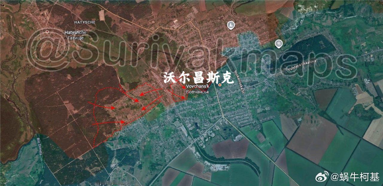 乌苏更完沃尔昌斯克吐了一口老血，暂时不更了……图源：suriyakmaps俄乌局