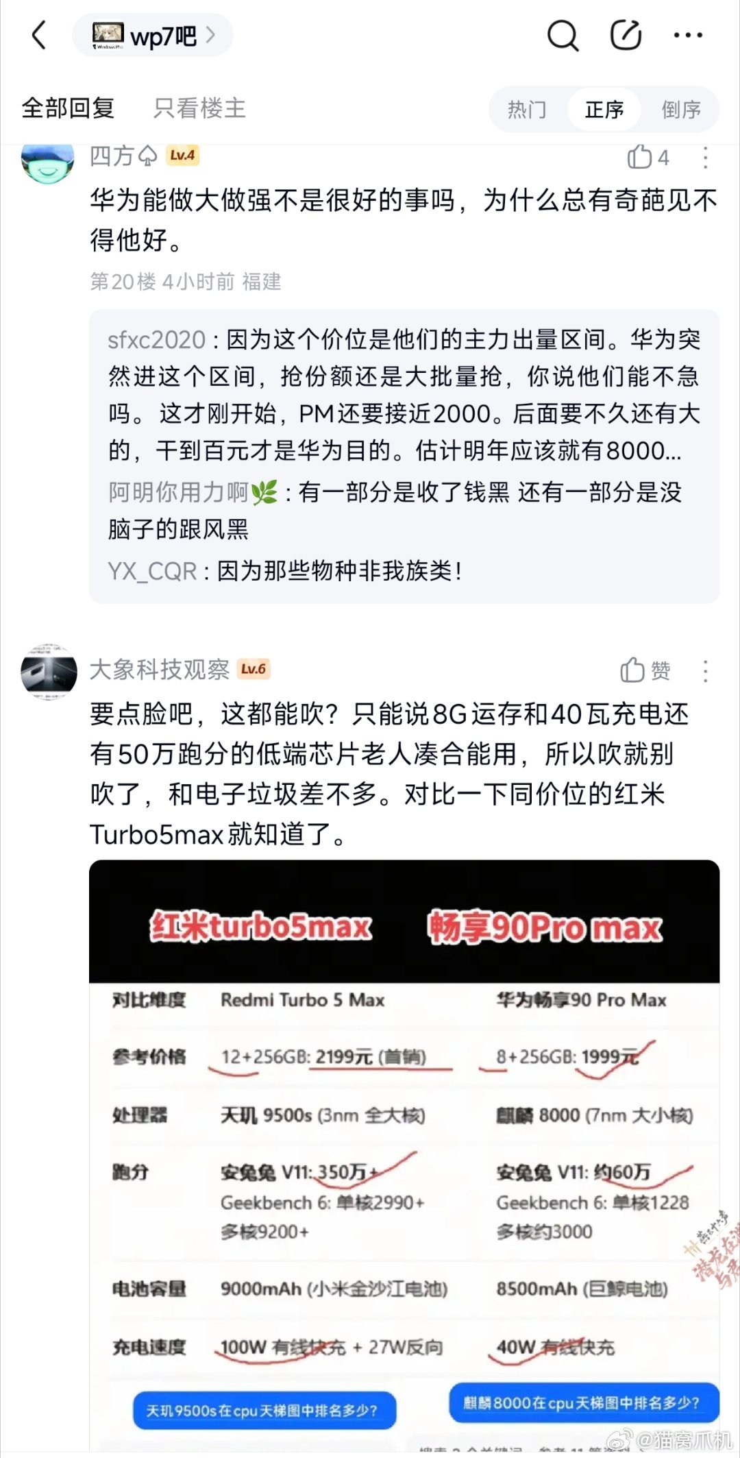 畅享90pm这款产品花粉讨论说是里程碑级别的，就是目前太招人恨了。