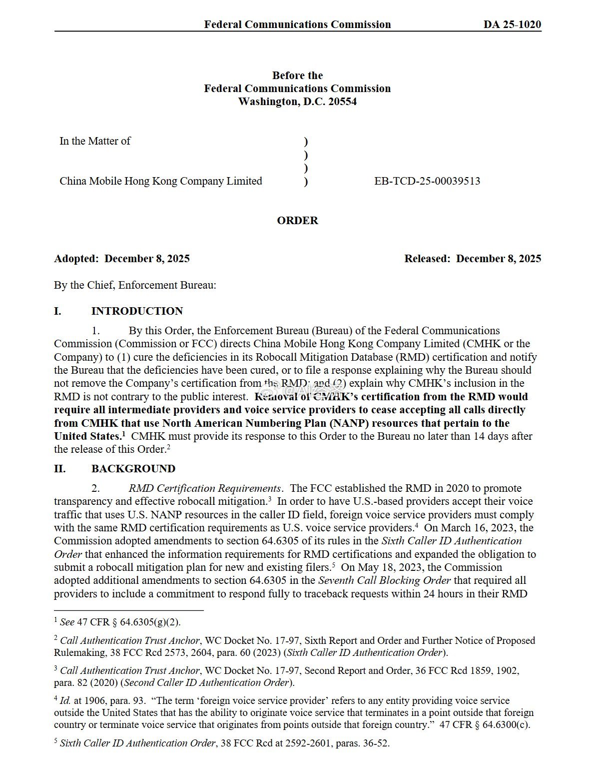 美国联邦通信委员会(FCC)表示，可能禁止中国移动、中国电信和中国联通接入美国通