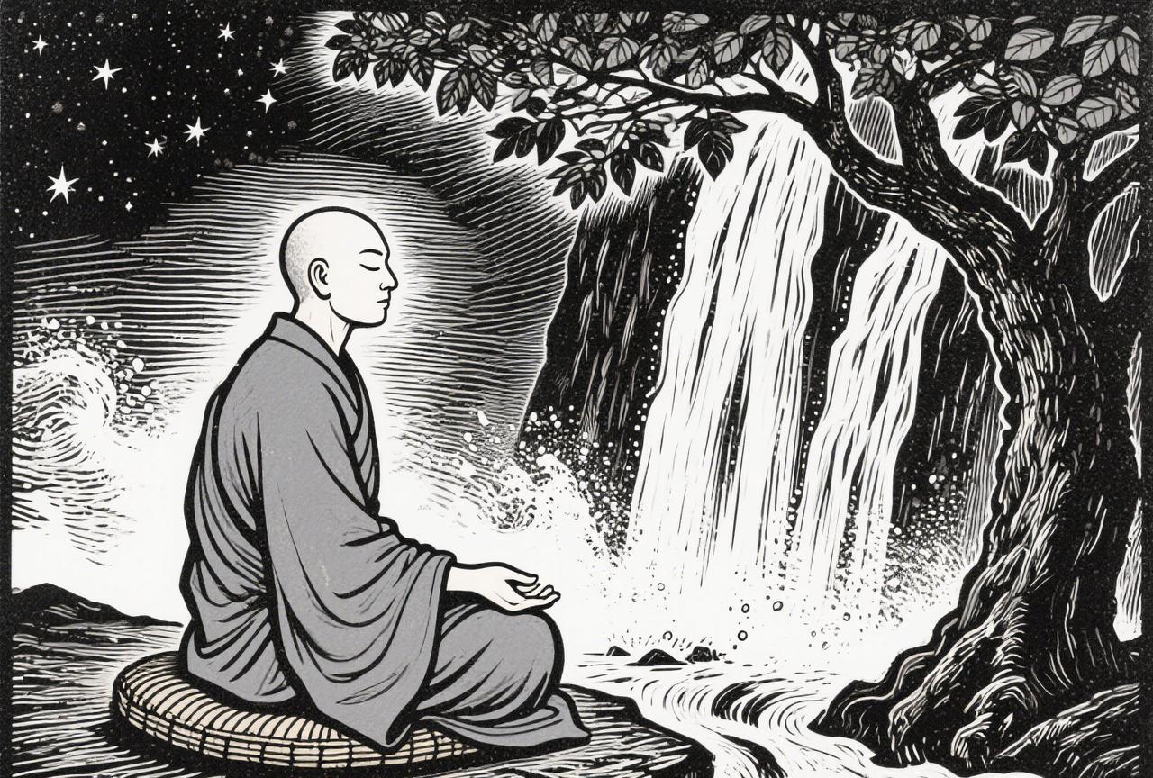 禅师带着众僧打坐，忽然睁开眼说：各位，佛法无边，以前的日月，就是现在的日月，以前