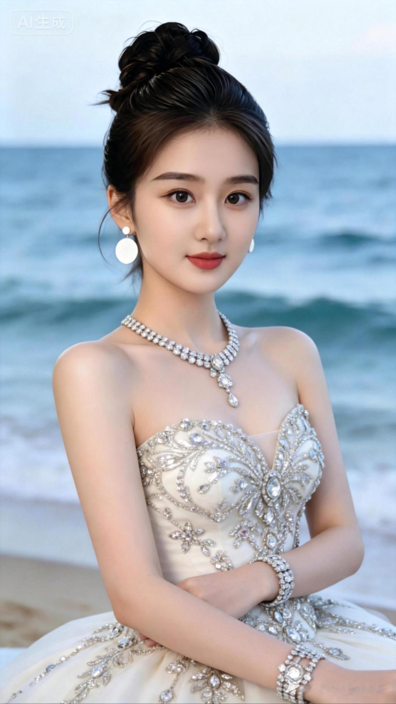 海边梦幻婚纱照，优雅动人，珍珠闪耀，海风轻拂