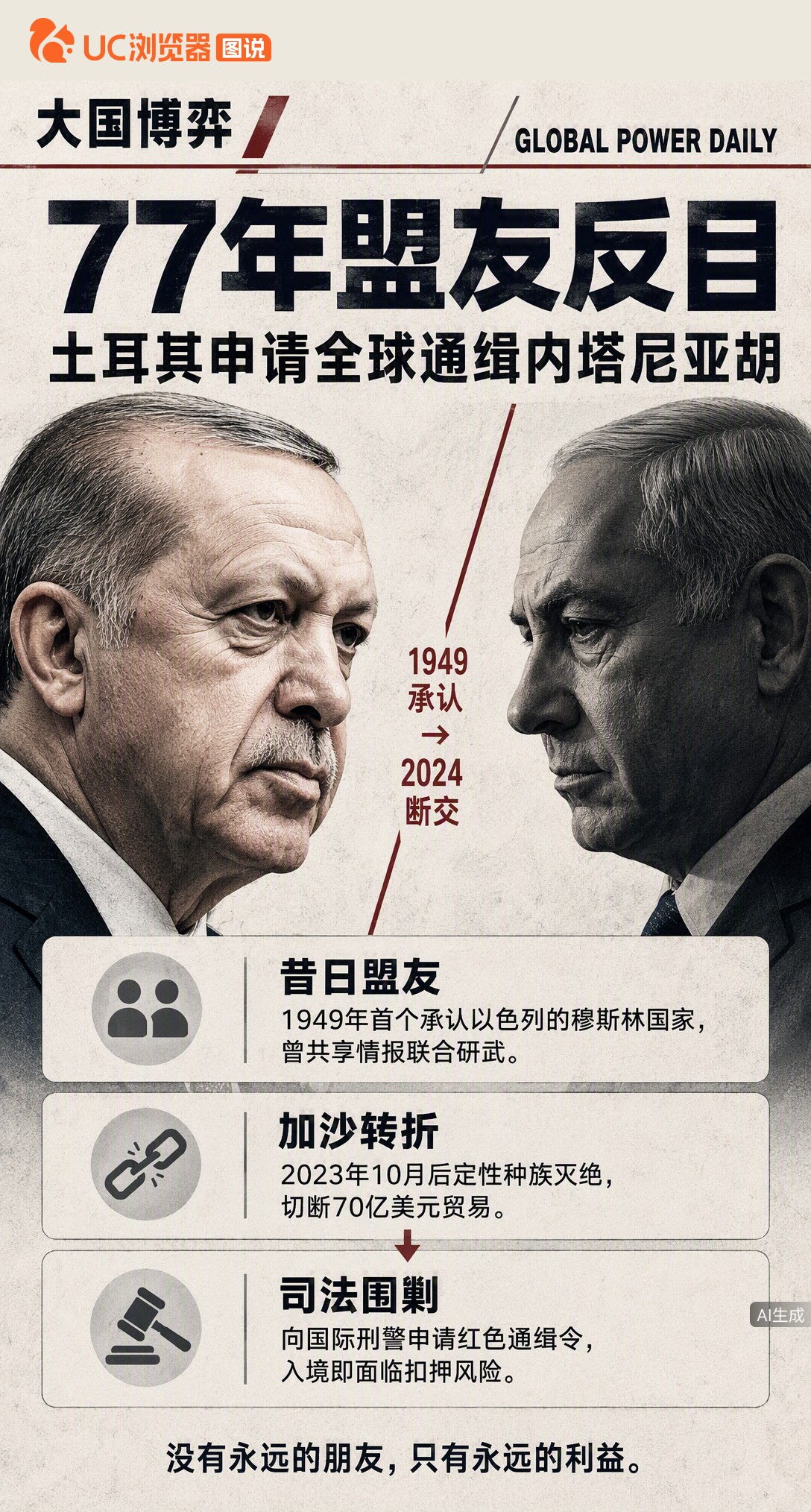 77年盟友变仇敌！土耳其申请全球通缉内塔尼亚胡，以军随即空袭叙境内距土边境仅70公里的基地。两国在叙