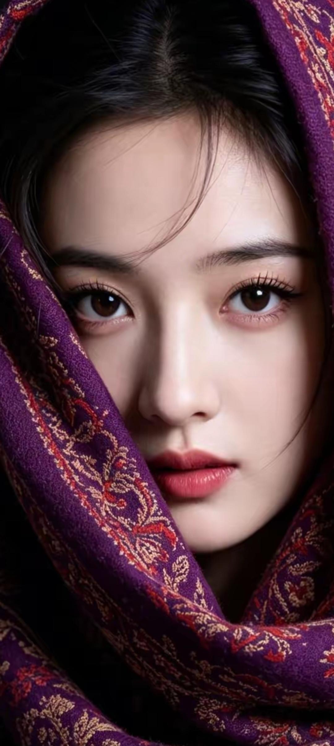 神秘紫纱下的东方美人，古典与现代的完美融合。