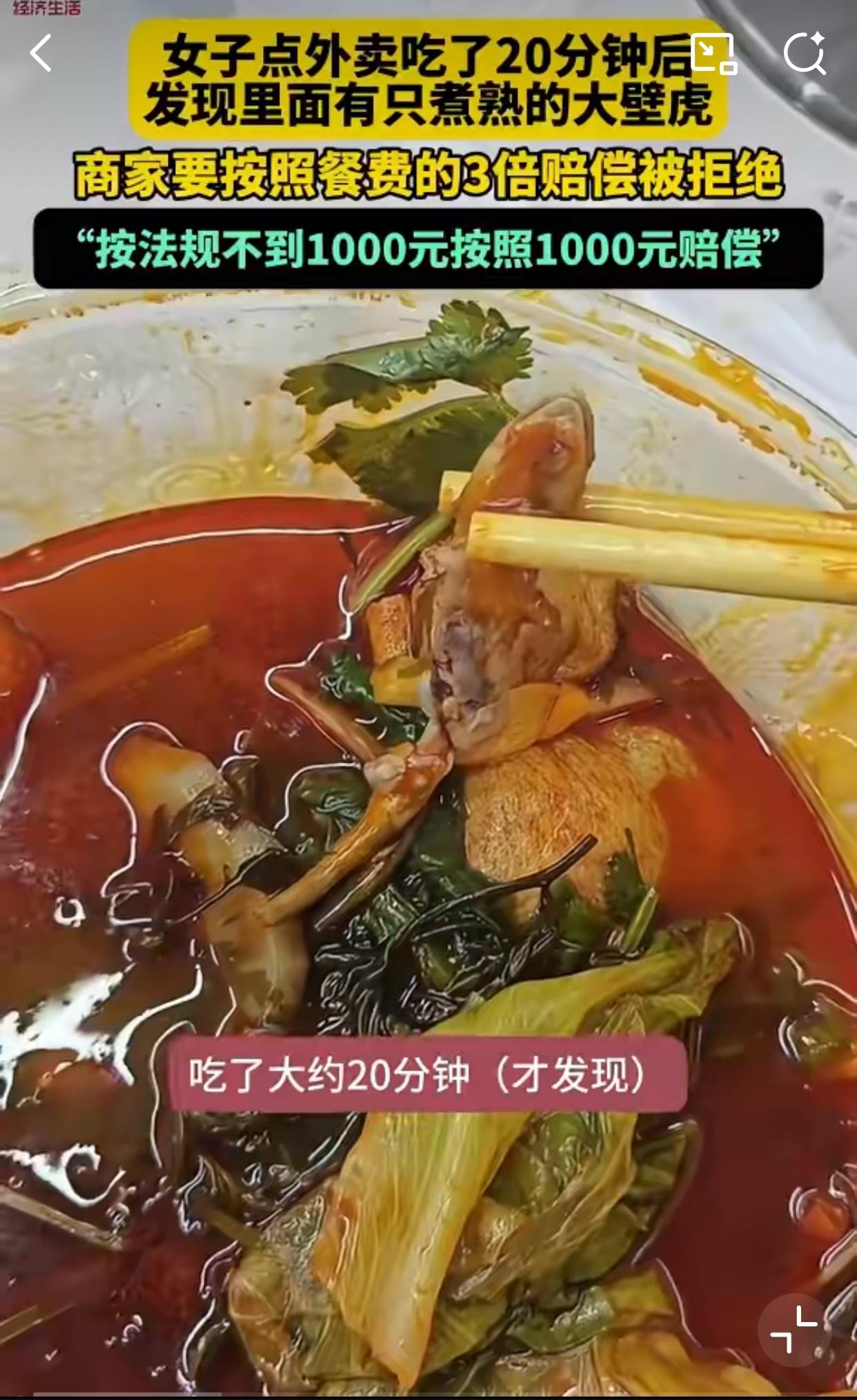 好消息：没有毒！坏消息：我想吐！近日江西九江的丁女士点了一份麻辣烫外卖，可在