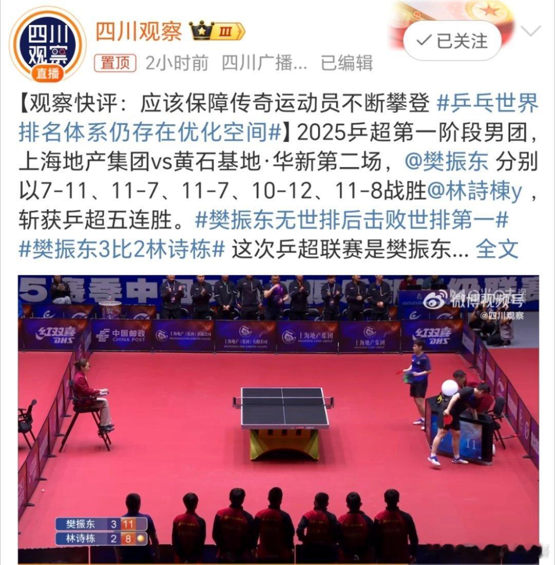 2025乒超联赛乒乓世界排名体系仍存在优化空间现在整个体育行业都出现了大小不一