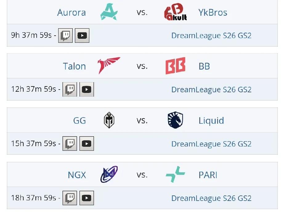DOTA2:梦幻联赛S26第二轮第六天赛程17:30YBvsAuro