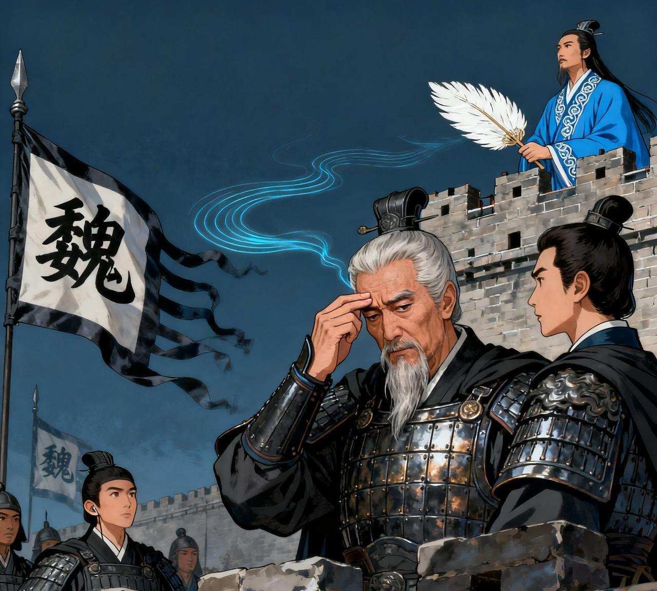 司马懿带着大军刚到城下，抬头就见诸葛亮在城楼上抚琴，没多犹豫就下令撤军。儿子司马