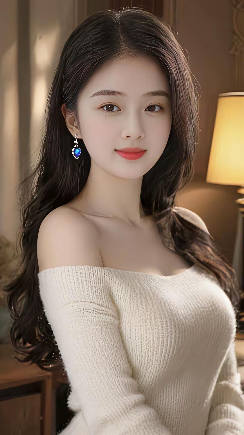 温柔优雅，蓝宝石耳环点缀，尽显迷人魅力。高清美女