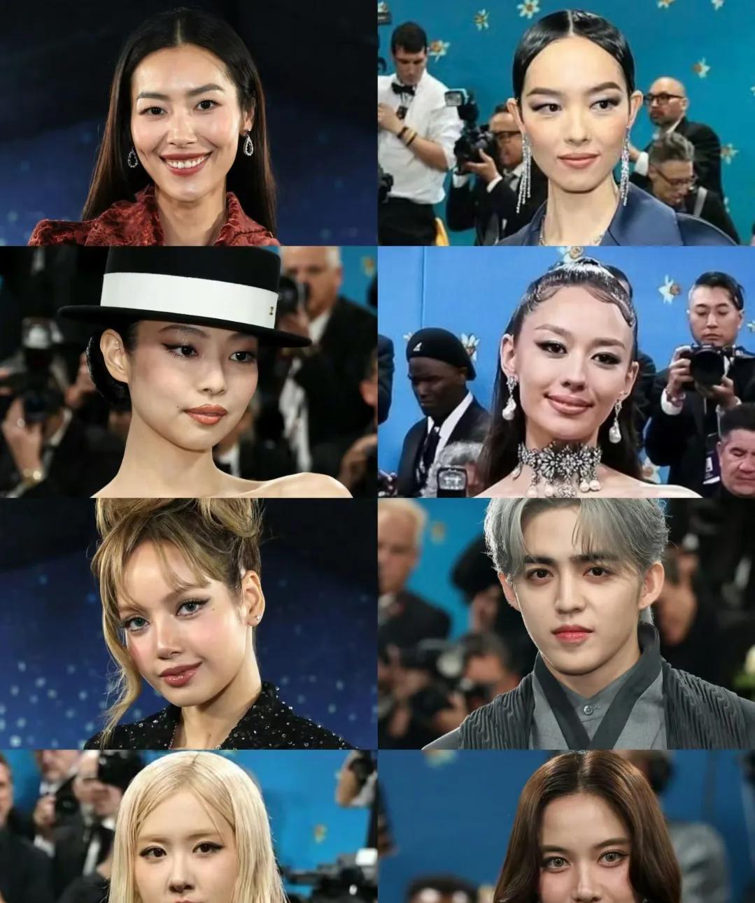 MetGala2025红毯亚洲面孔，刘雯穿棕红色丝绒套装亮相，黑长直披肩，气血感