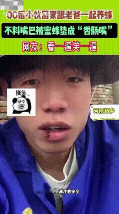 河南新乡，一00后小伙回家和父亲养蜂，不料，当天录科普视频时，一只蜜蜂突然落在他