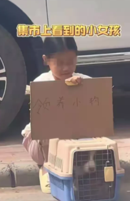 看哭了”河南，有一名男子驾驶三轮车到镇上赶集，看到一名小女孩坐在路边，双手拿着一