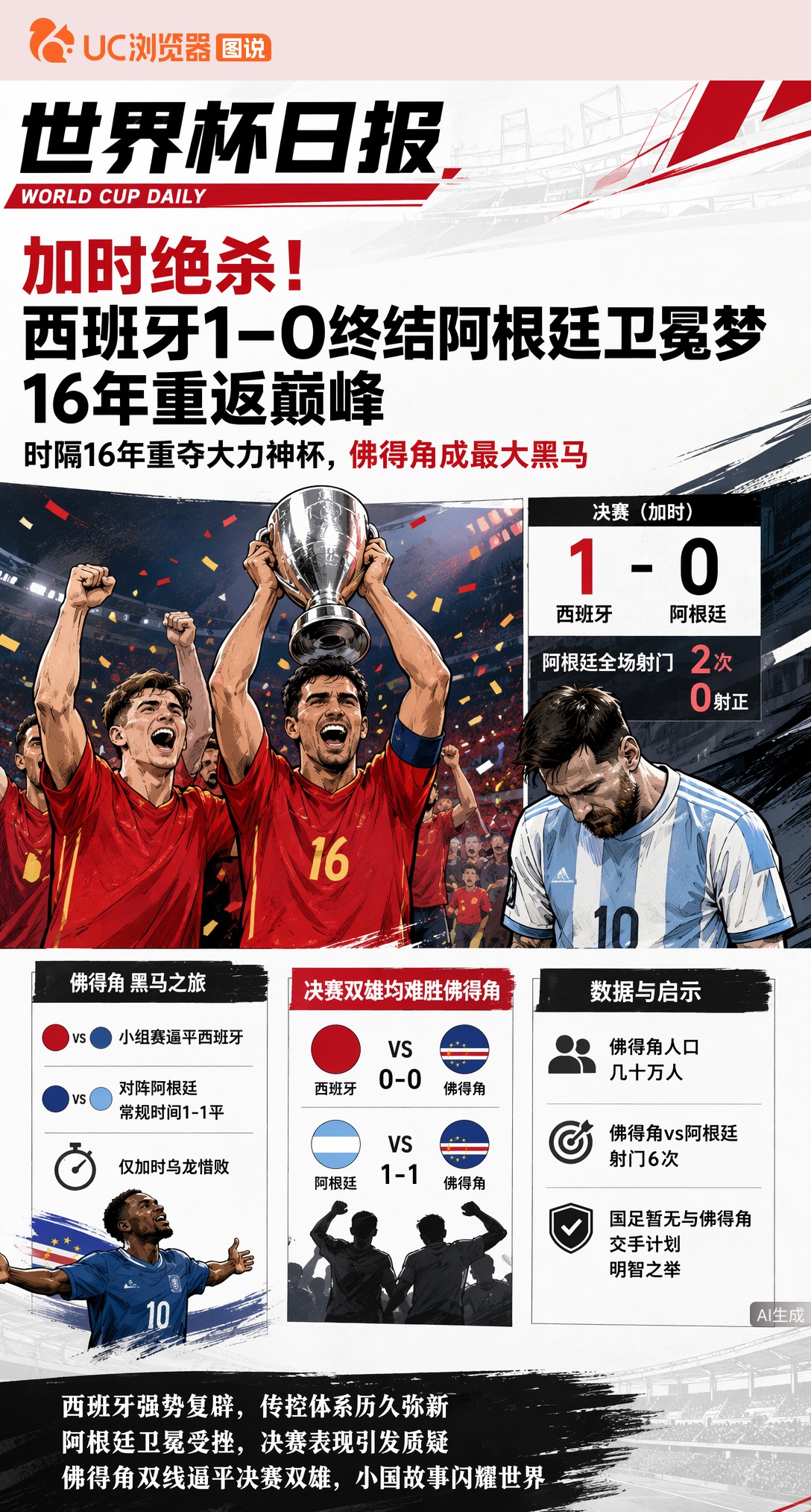 加时绝杀！西班牙1-0终结阿根廷卫冕梦，16年重返巅峰