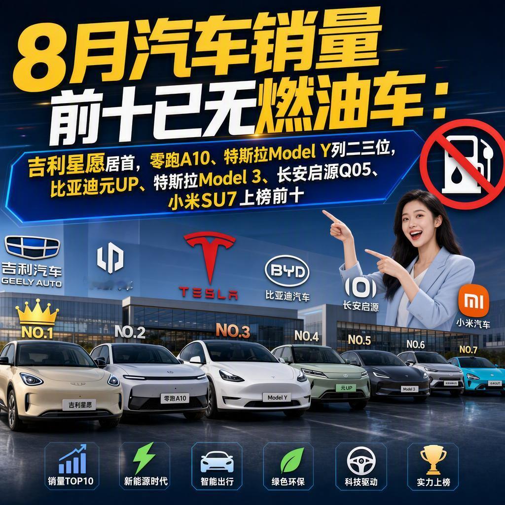 又清零了。2026年8月，国内乘用车零售销量前十车型，燃油车一辆都没进。吉利