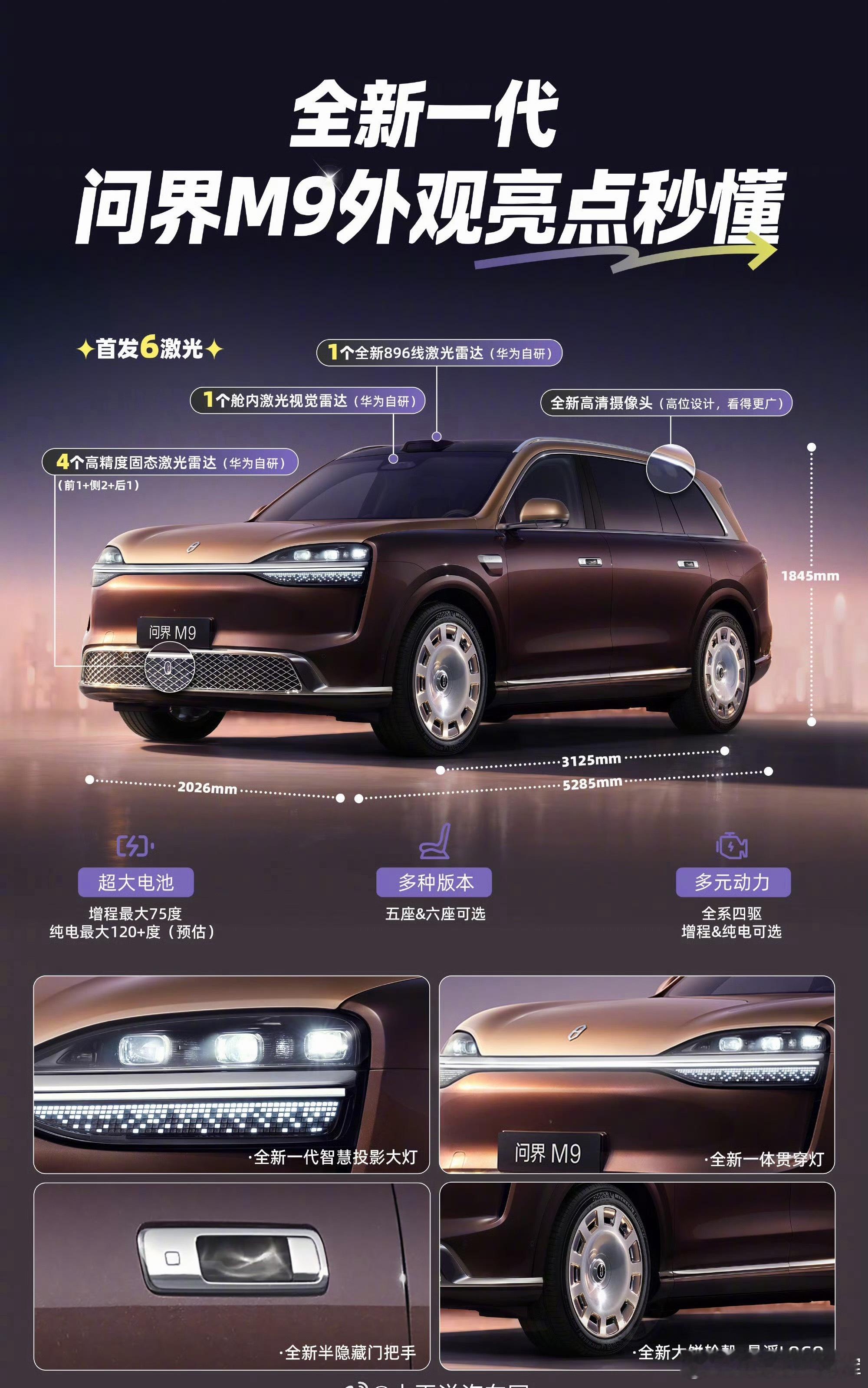 全新一代问界M9官宣没想到这个尺寸也加长了，所以M9L有没有，主要就是更新了那个