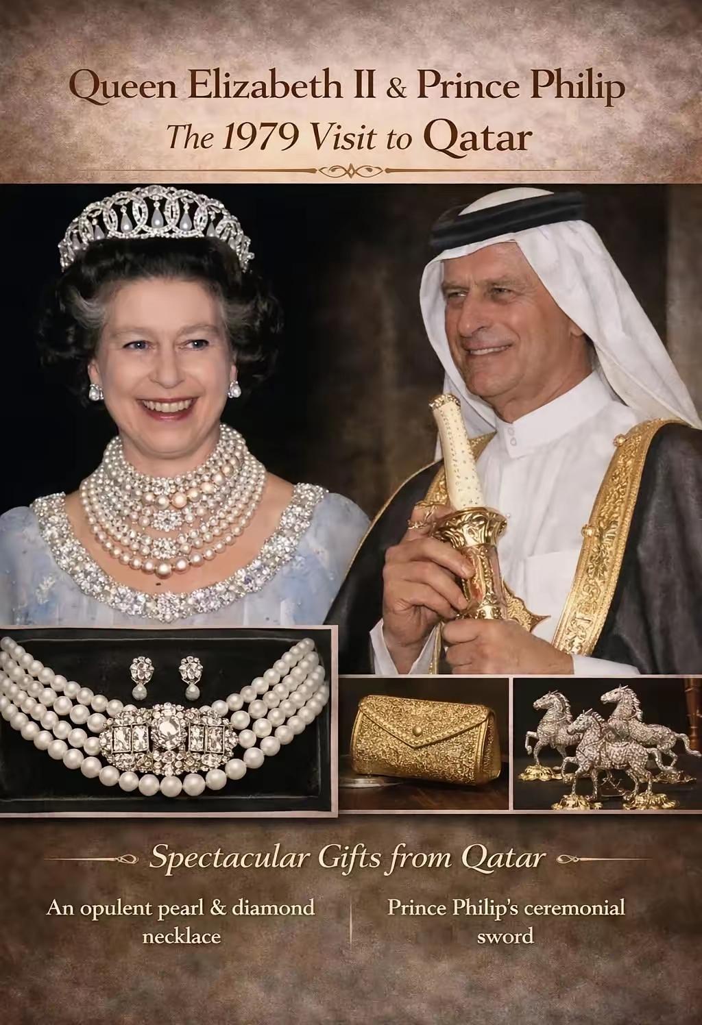 ​​1979年，伊丽莎白女王与丈夫爱丁堡公爵菲利普亲王一同出访海湾国家时，这对尊