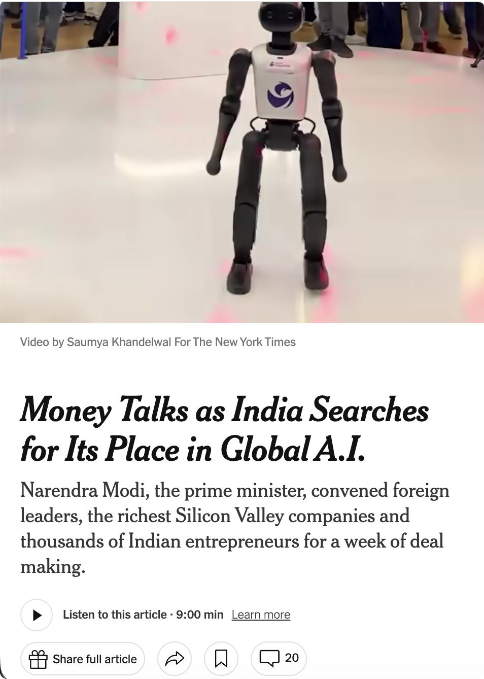 美媒：印度在全球人工智能领域的崛起与挑战印度总理莫迪召集全球领导人、硅谷巨头