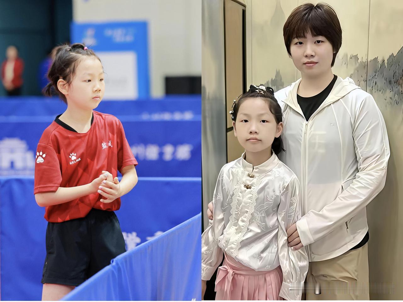 蒯曼和妹妹太像了，一对乒乓姐妹花。蒯曼和妹妹差14岁，一个左手横板两面反胶，一