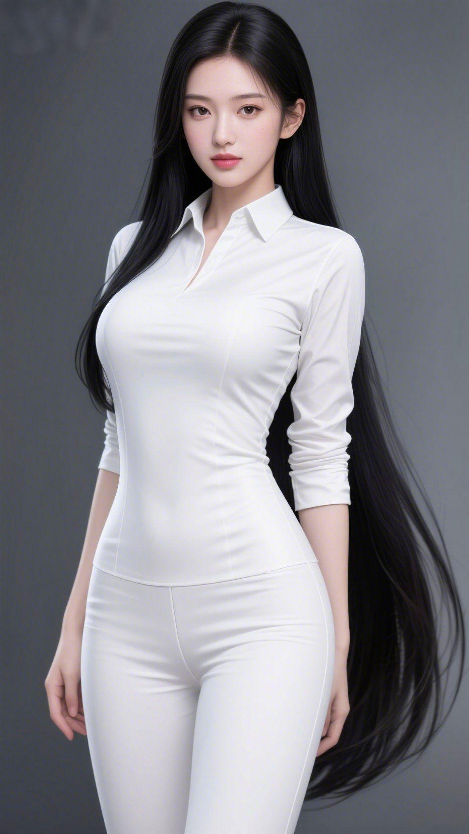 素白心境自清明浅灰色的背景简约沉静，素白的衣装衬出清透的气质，如墨的长发自