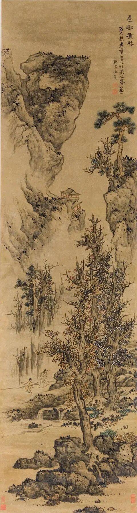 明蓝瑛《四季山水图册》。蓝瑛（1585-1664），明代画家。字田叔，人物画像