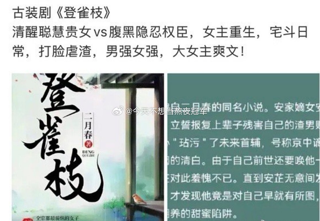 🍉🍉《登雀枝》田曦薇、敖瑞鹏重生大女主➕爽文宅斗题材，清醒聪慧贵女×腹黑隐