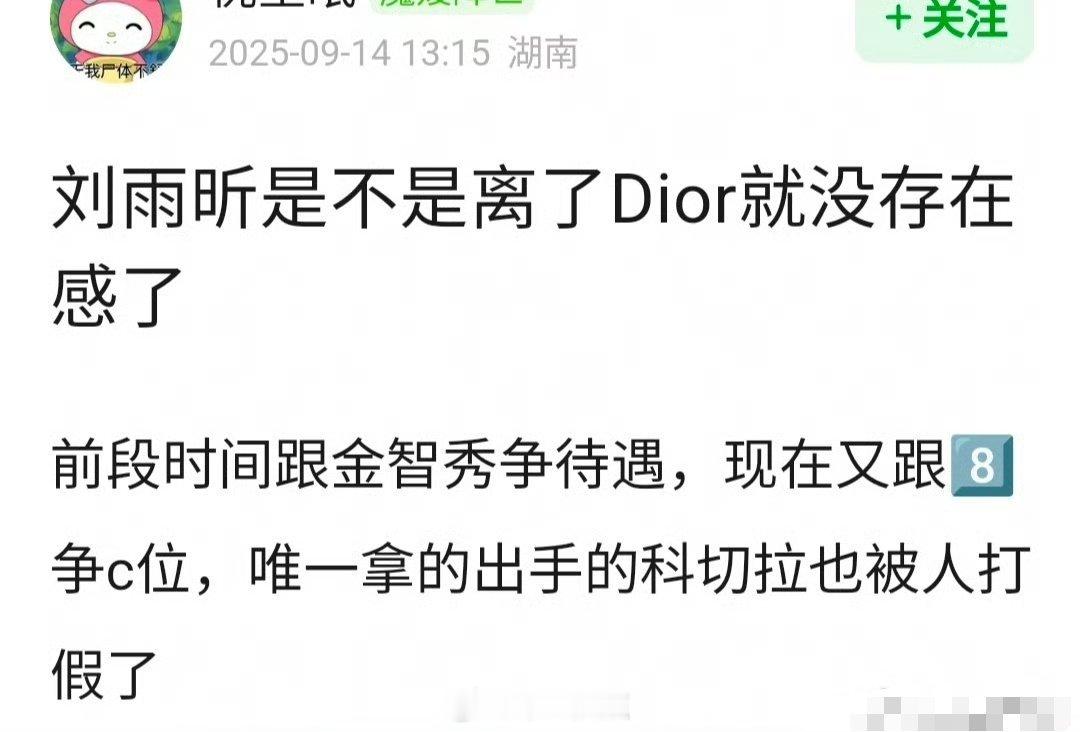 网友问刘雨昕☔是不是离了Dior就没存在感了？​​​