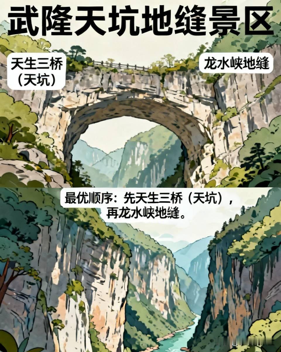 武隆天坑地缝景区，先游天生三桥还是先游地缝景区？一次说清最优顺序：先天生三桥