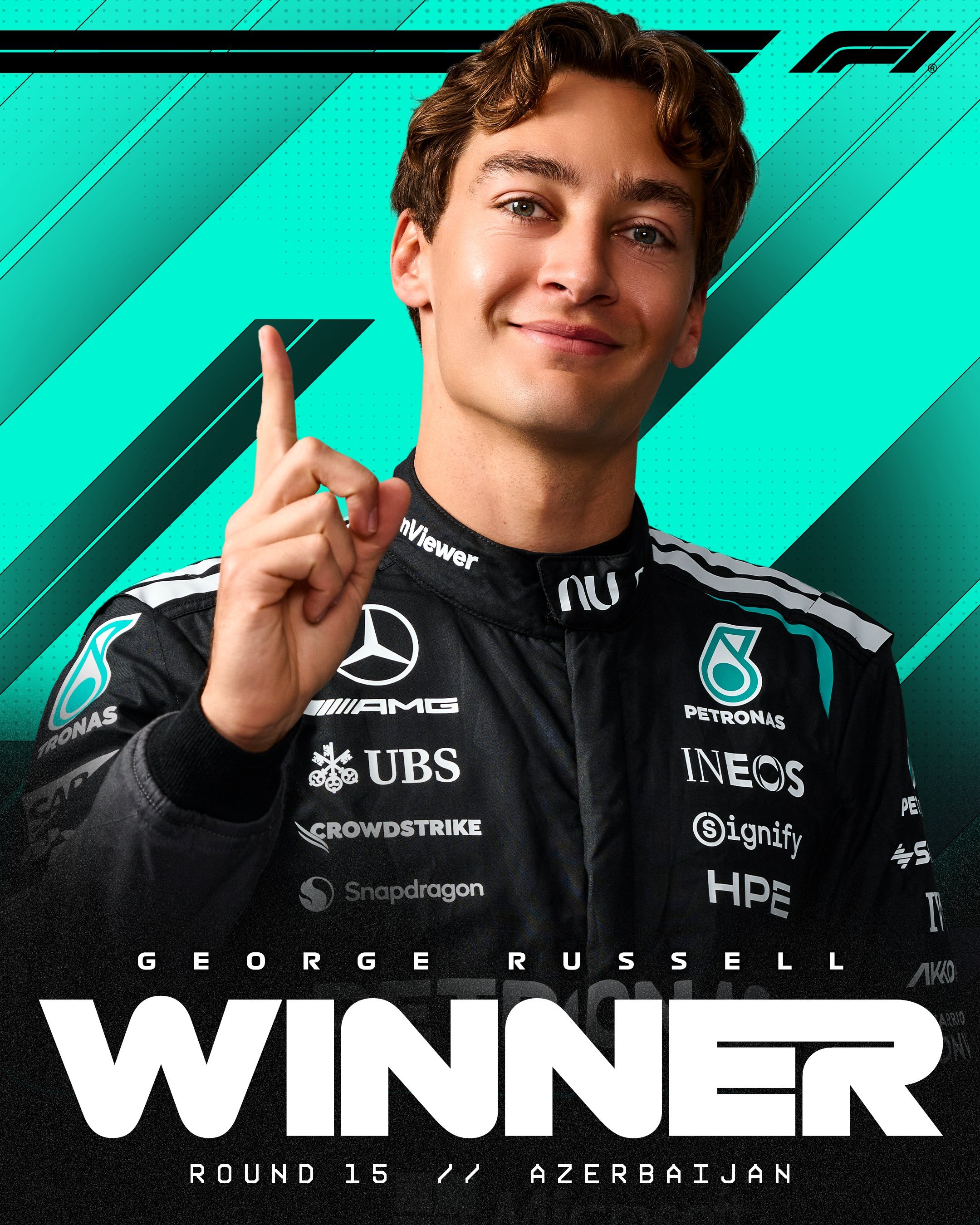 拉塞尔顶住维斯塔潘追击，夺得F1巴库站冠军🏆！两人最后10圈左右，几乎都是当排