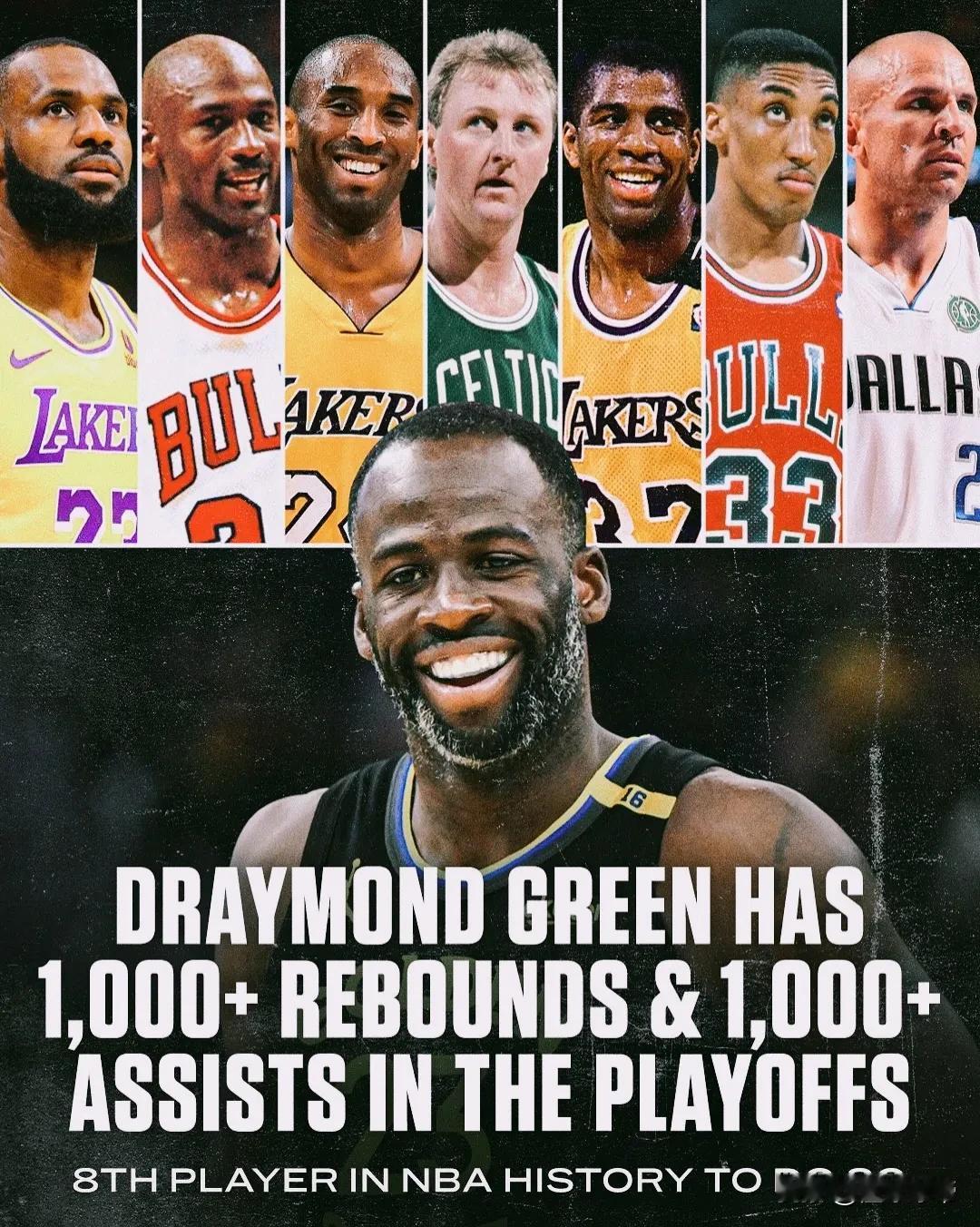 比肩NBA七大传奇巨星，追梦格林成为NBA历史第八人！追梦格林职业生涯已经打