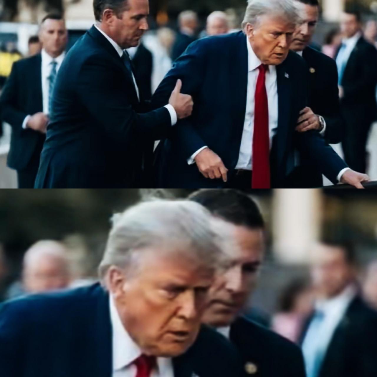 特朗普这是怎么了？特朗普怎么还需要两个人扶着呢？特朗普自己抓着扶杆也走不稳吗