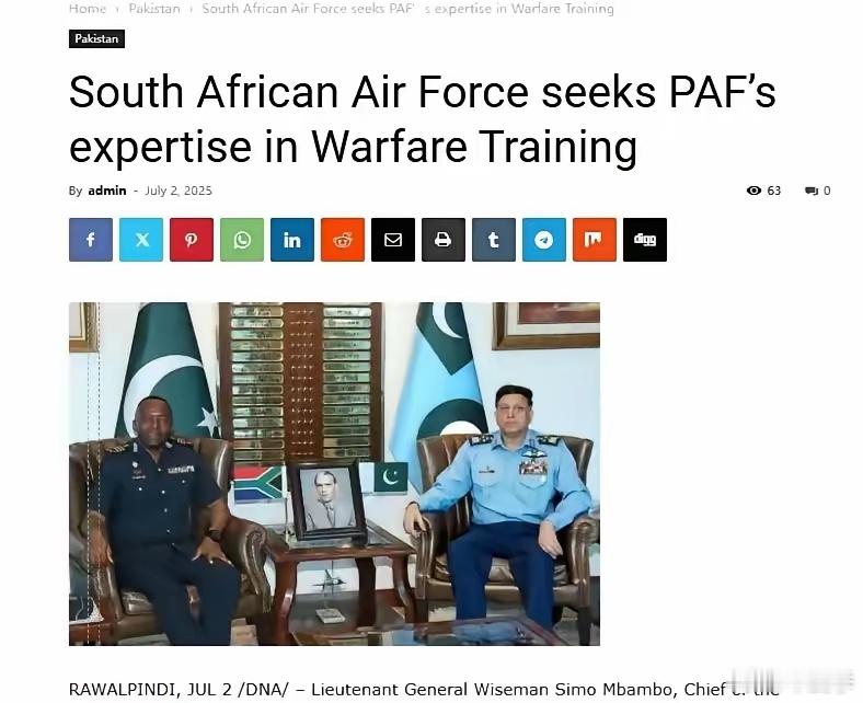 据外国媒体报道：在南非空军的邀请下，巴基斯坦派出了飞行教员开始指导南非战斗机飞行