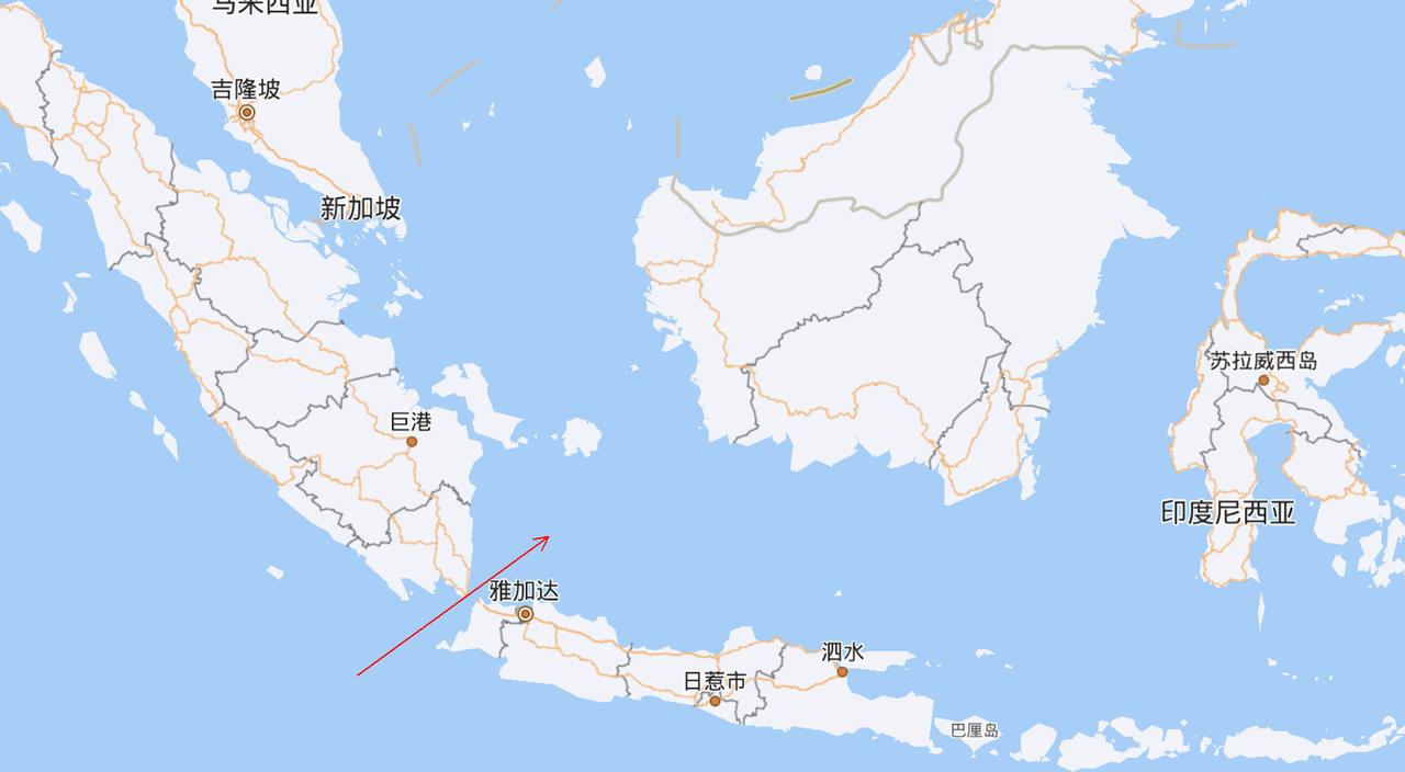 107遵义舰编队通过巽他海峡，进入爪哇海。因为这个海峡两个陆地之间最近的距离不超