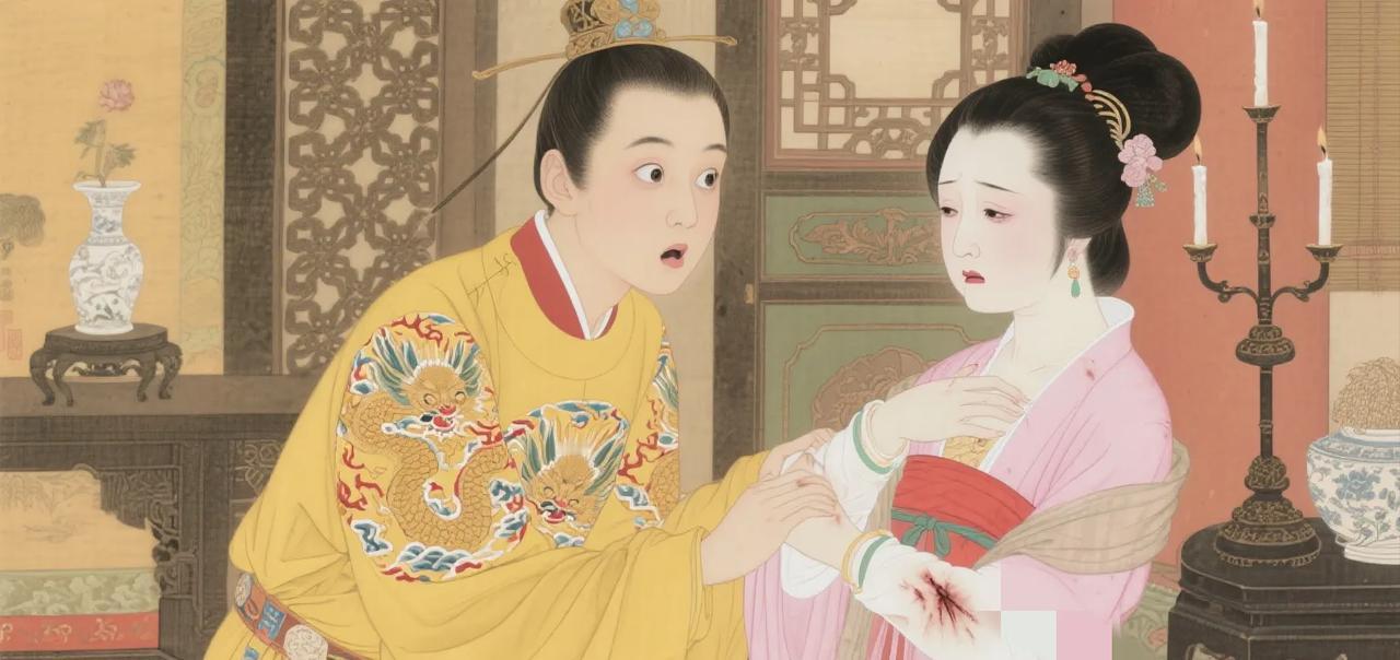 1464年，18岁的明宪宗轻轻地解开35岁万贵妃的衣衫，瞬间愣住了。只见万贵妃白