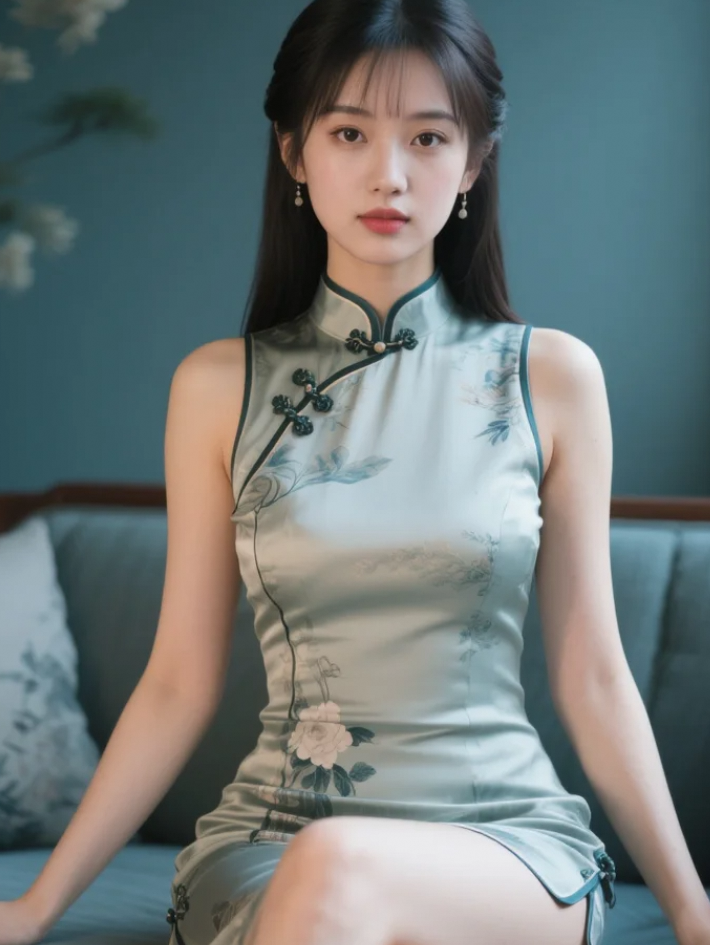 一袭素衣染流年，旗袍美人入画来