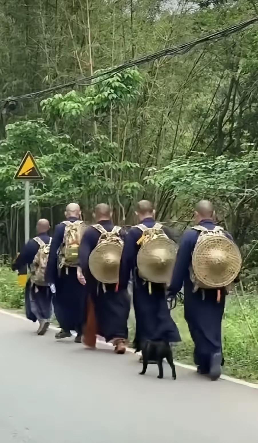网友在四川大山里拍到的场景一行五人在大山深处急匆匆的赶路…看似僧人但是他