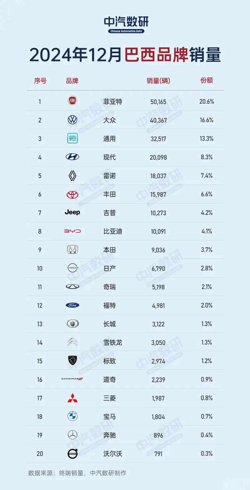 巴西汽车市场的规模有多大？根据公开数据，2024年巴西汽车总销量达263.49万