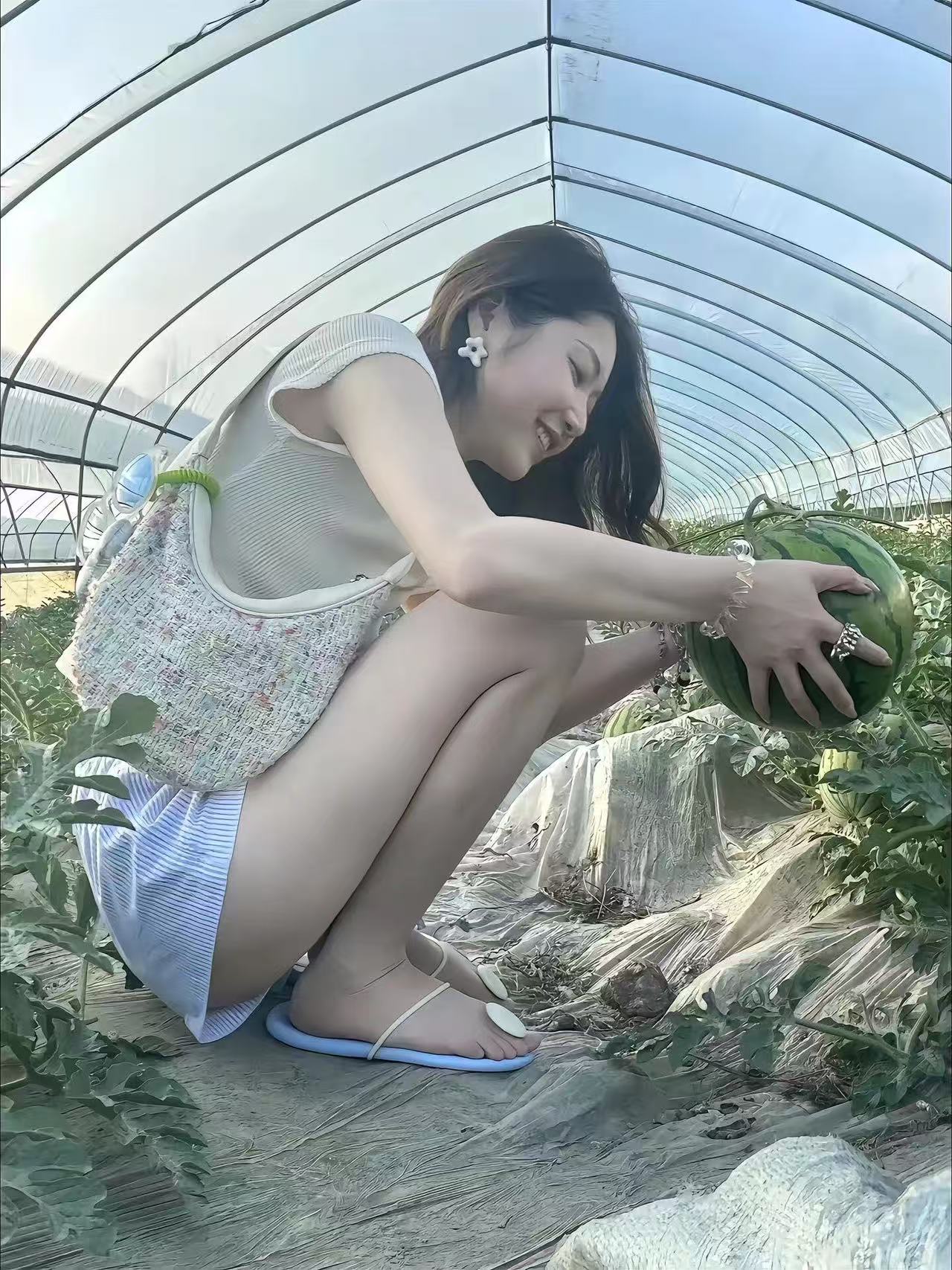 夏天到了，带表妹去摘西瓜