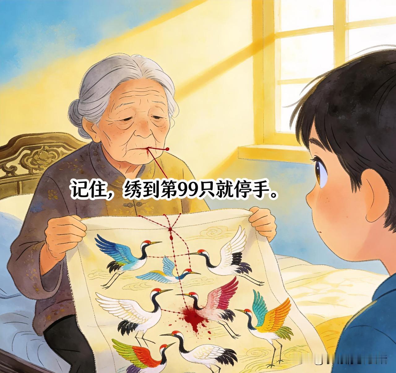 民间情感悬疑故事：绣完第100只鹤，我发现自己的影子不见了祖母临终前交给我