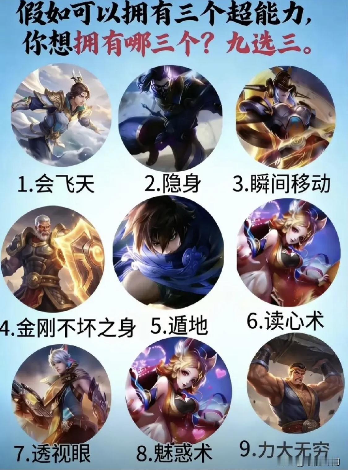 如果可以选三个超能力，你会选哪三个？