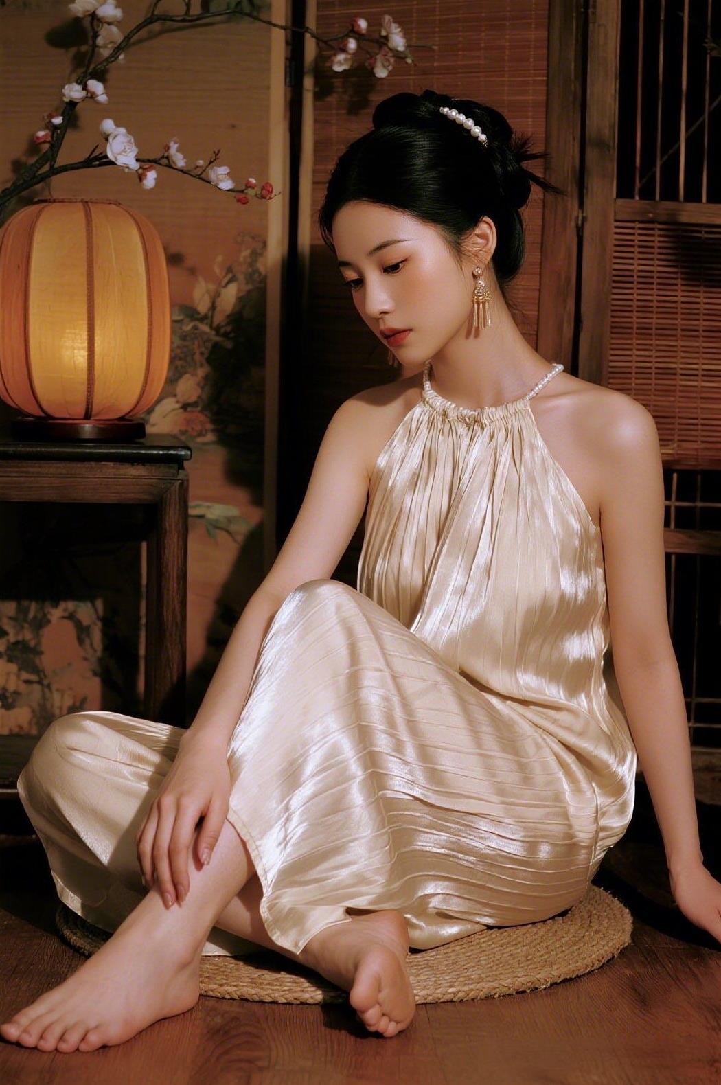 东方古典之美，一袭华服，静坐沉思。