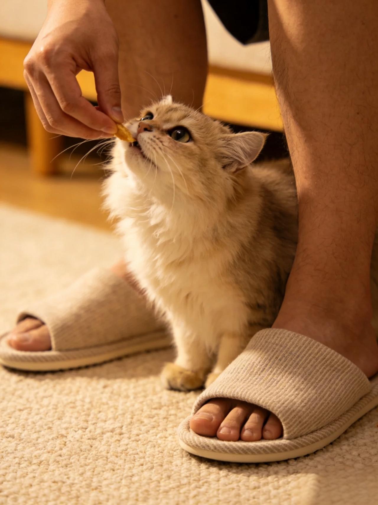 《猫咪的“撒娇”功夫》别看我家猫咪平时很高冷，一到饭点就特别会“撒娇”。它会