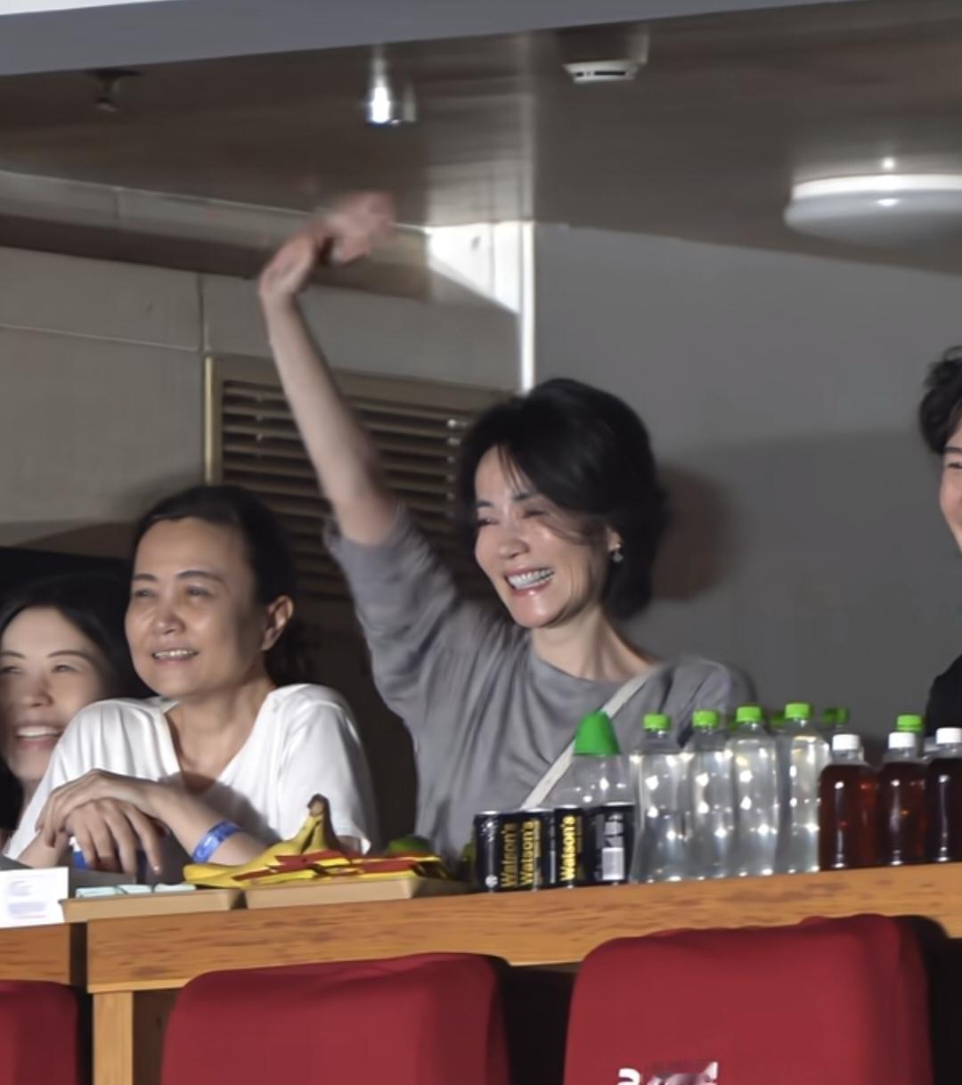 王菲去现场看那英演唱会了，画着淡妆，戴着耳环，特意精心打扮了一番！王菲
