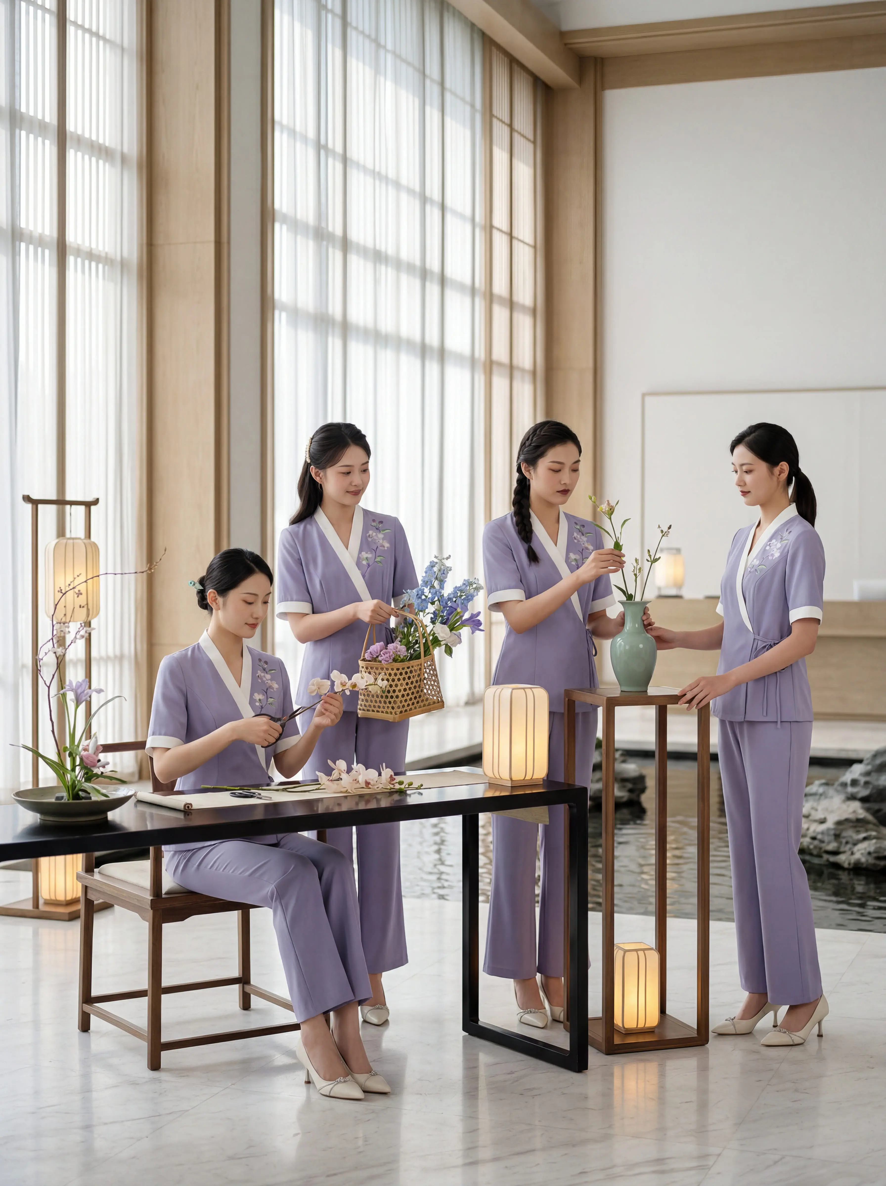 棠越中式技师服，用温柔的淡紫色，传递疗愈。中式剪裁贴合身形，刺绣细节尽...